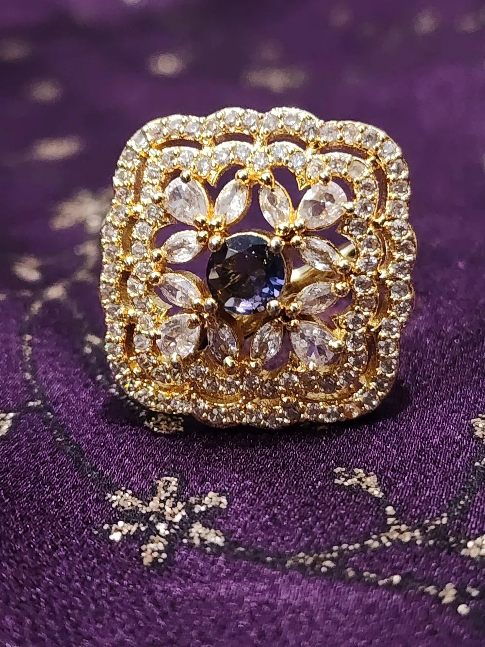 Gold-Plated Pink Center Filigree Cocktail Ring